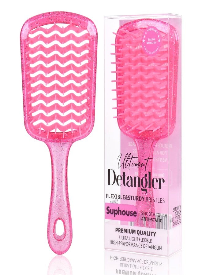SUPHOUSE Detangling Hair Brush for All Wet or Dry Hair Types, Pain-Free Brushing Durable, Anti-Static Bristles, Lightweight Handle, Vented Wave UltraFlex Hair Brush (Rose Quartz Pink) - Image 1